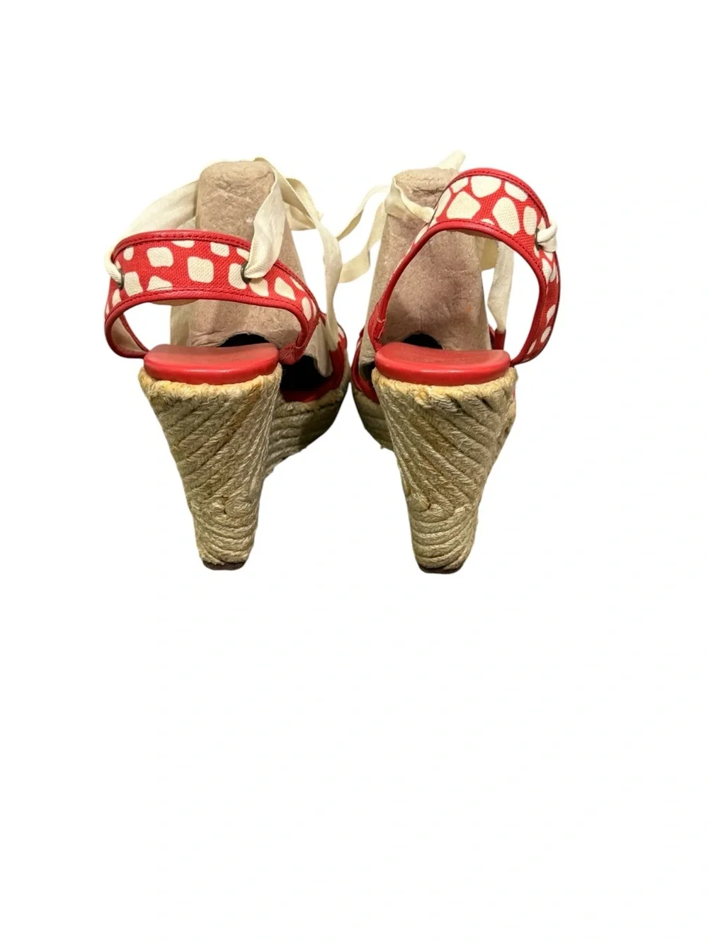 Diane von Furstenberg red canvas polka dot espadrille wedge Sandals